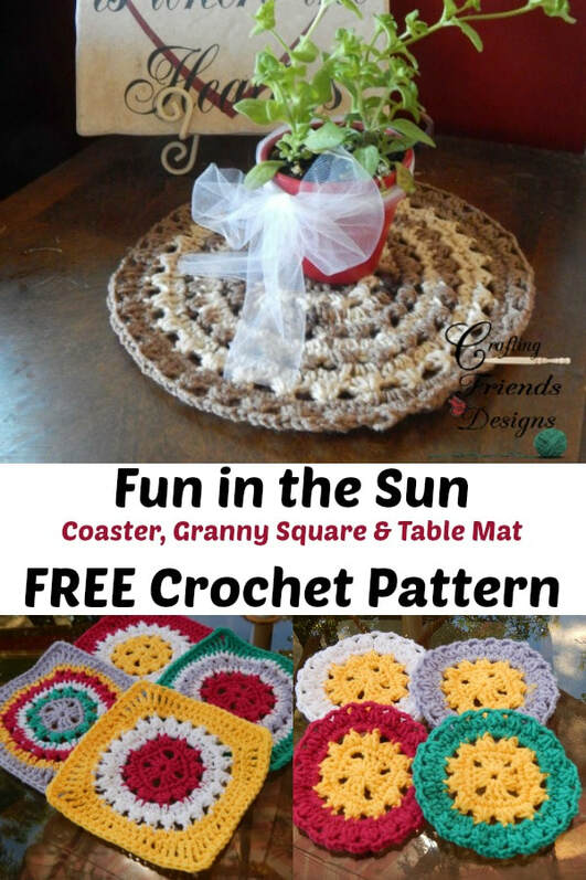 Fun in the Sun Coaster, Granny Square, Table Mat FREE crochet pattern