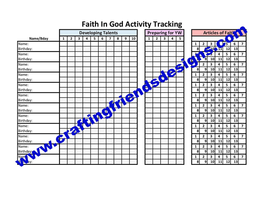 Faith in God - Activity Days Leader Tracking Sheet page 2 by Crafting Friends Designs