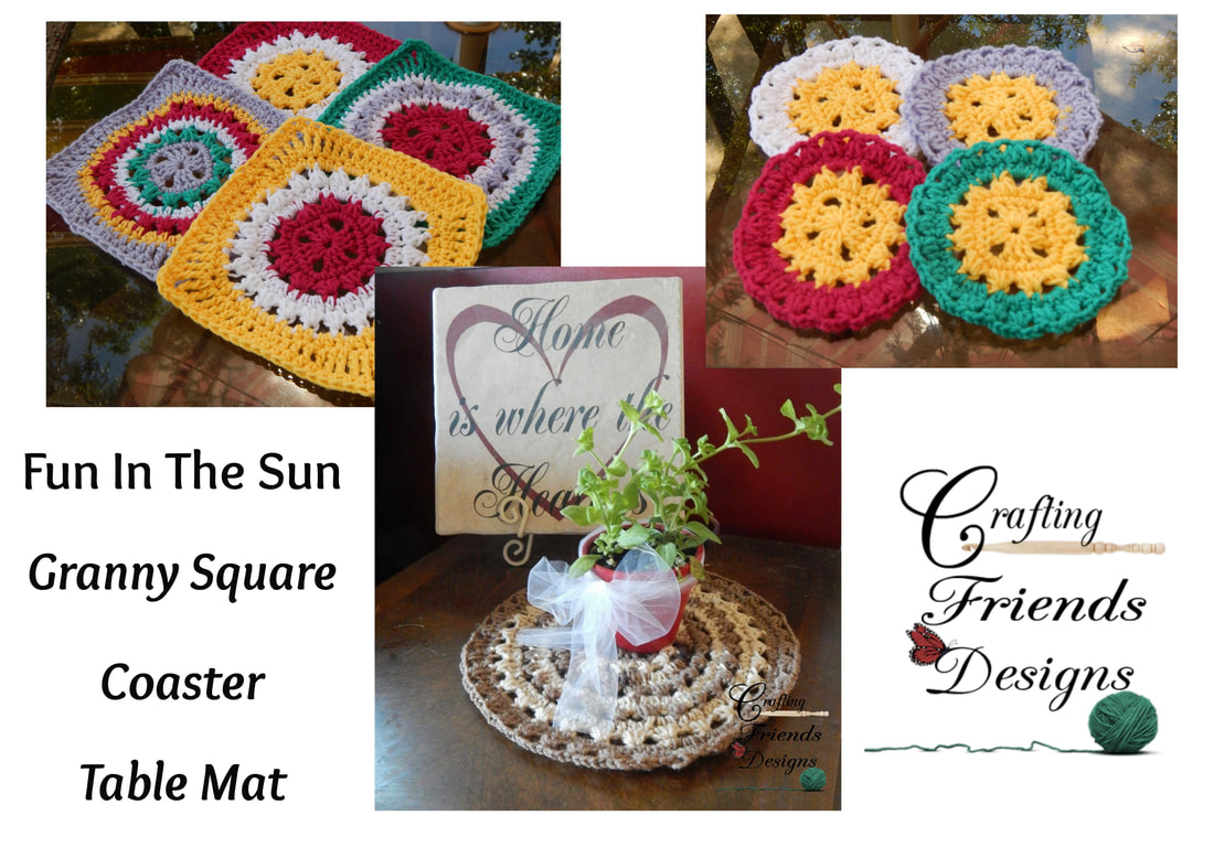 Fun in the Sun Granny Square, Coaster, Table Mat FREE crochet pattern
